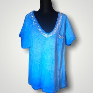 ANGELA MARA pearl embellished tshirt size small oversized